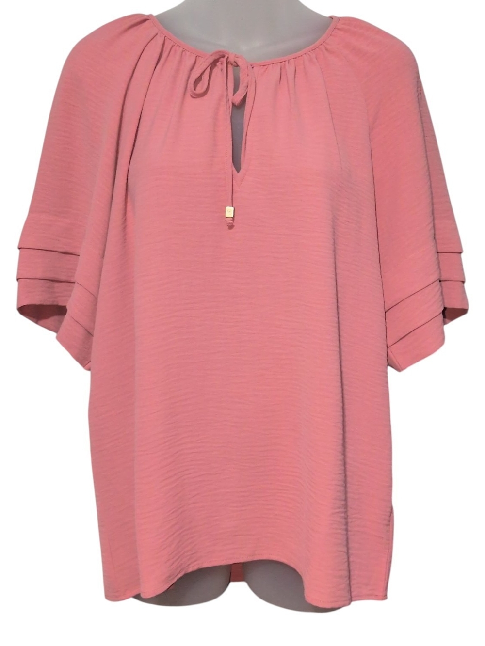 Michael Kors Oversized Medium Dusty Rose Tie-Neck Flutter Sleeve Blouse Boho